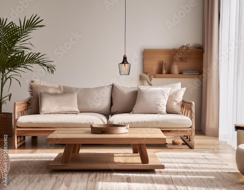 Minimalist Living Room Design with Wooden Furniture