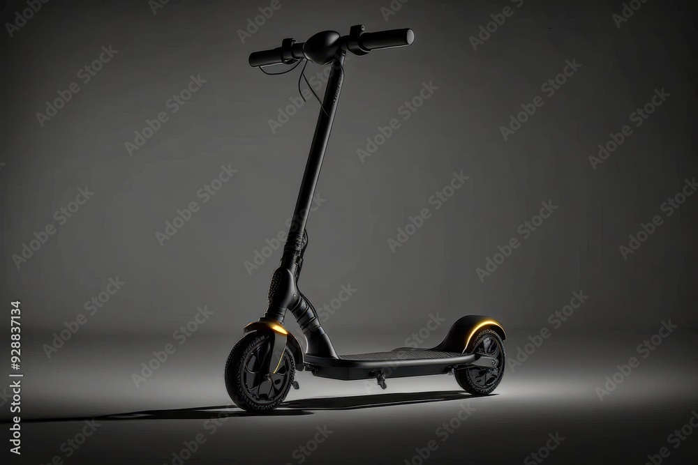 Vibrant electric scooter illuminated with neon lights against a dark backdrop at night Vibrant electric scooter illuminated with neon lights against a dark backdrop at night