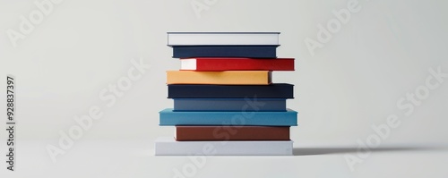 Stack of hardcover books on white background, 4K hyperrealistic photo