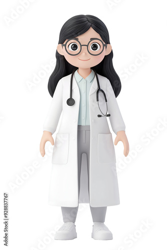 3D Cartoon Female Doctor Character with Glasses and Stethoscope