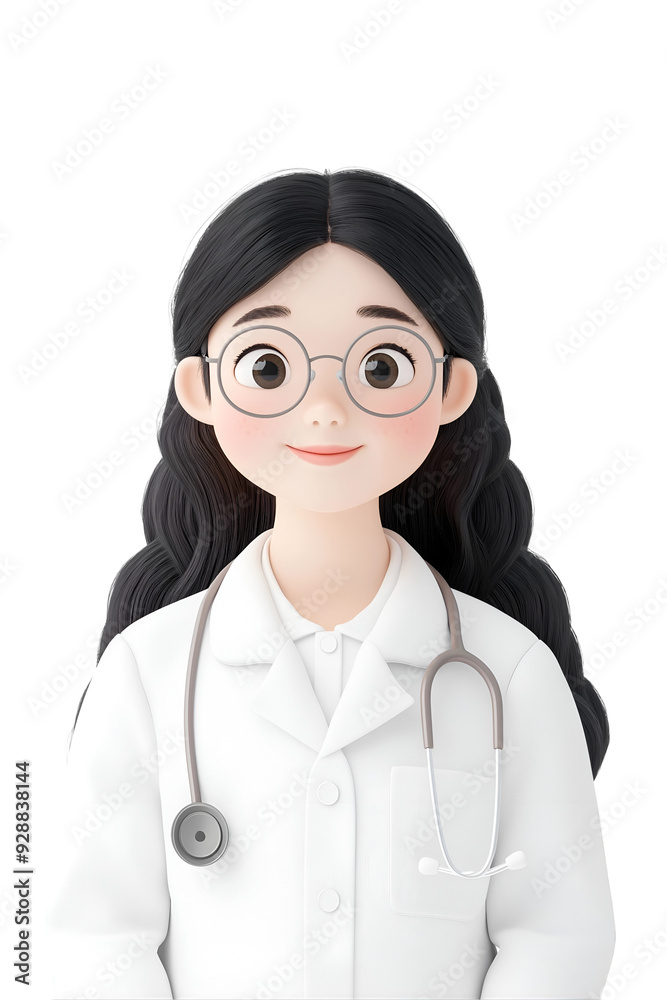 3D Cartoon Female Doctor Character with Glasses and Stethoscope 3D Cartoon Female Doctor Character with Glasses and Stethoscope