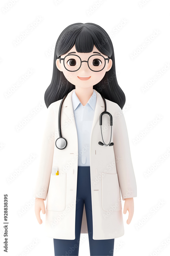 3D Cartoon Female Doctor Character with Glasses and Stethoscope 3D Cartoon Female Doctor Character with Glasses and Stethoscope