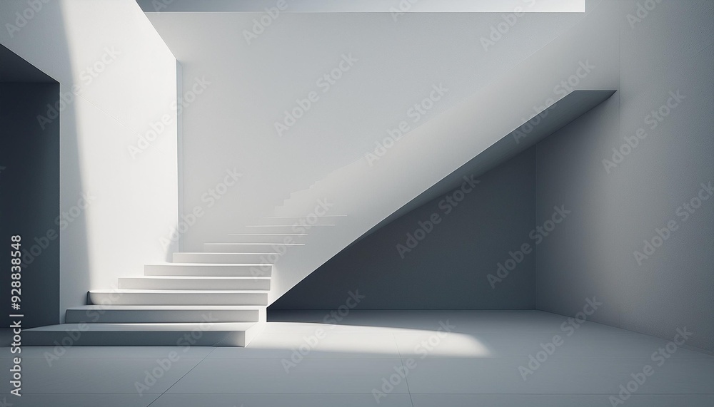 Fototapeta premium Minimalist White Concrete Staircase Architecture Design