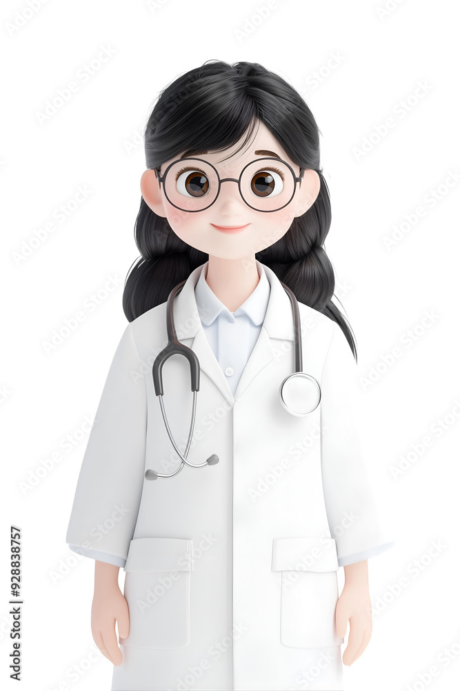 3D Cartoon Female Doctor Character with Glasses and Stethoscope 3D Cartoon Female Doctor Character with Glasses and Stethoscope