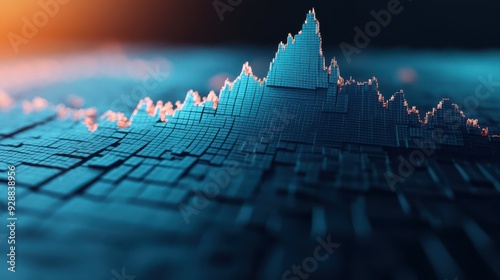 Abstract Financial Stock Market Chart with 3D Pixelated Grid Design photo