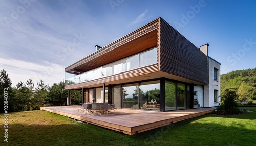 Modern Architecture House with Large Windows and Patio