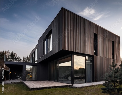 Modern Black House with a Wooden Accent Wall