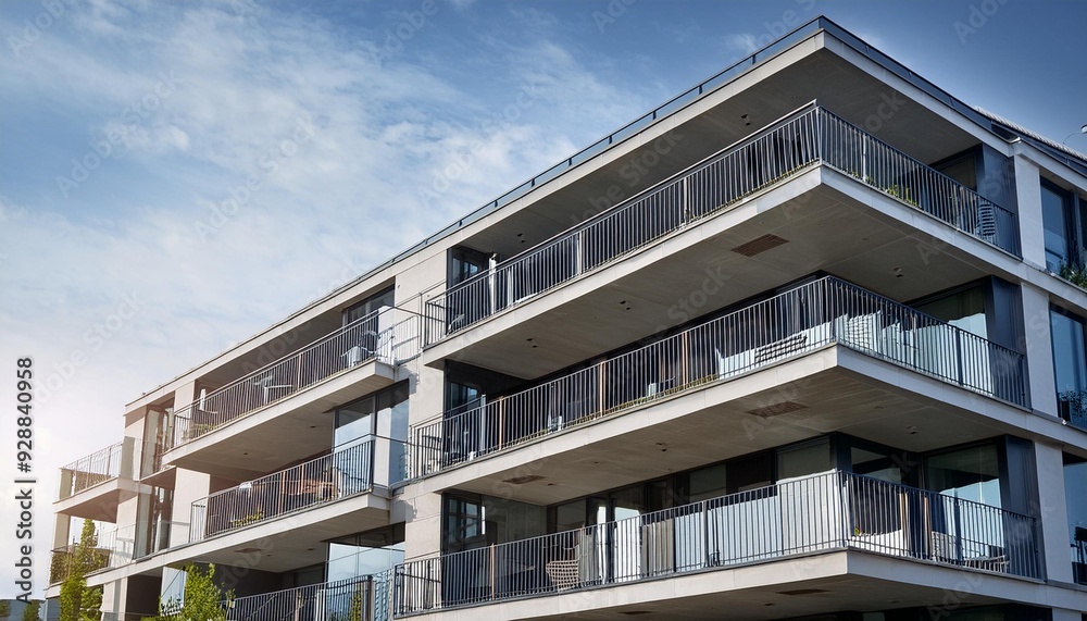 Modern Concrete Building With Balconies Modern Concrete Building With Balconies