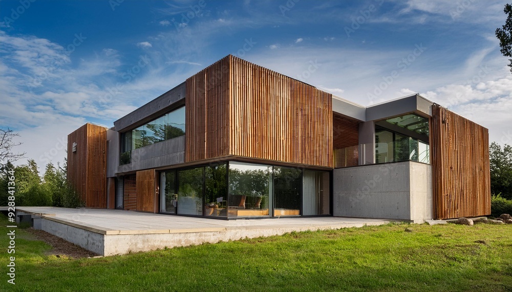 Modern Concrete House with Wooden Accents Modern Concrete House with Wooden Accents