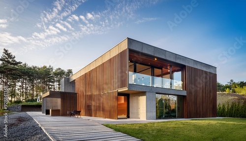 Modern Concrete House with Wooden Accents