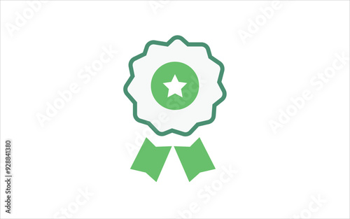 Green and white medal with green ribbon. award with green ribbon. 1st place badge. champion award. awarding of the winner with a green medal. high quality. illustration graphic vector design