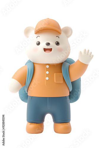 3D Adorable Bear Traveler Waving and Ready for Adventure