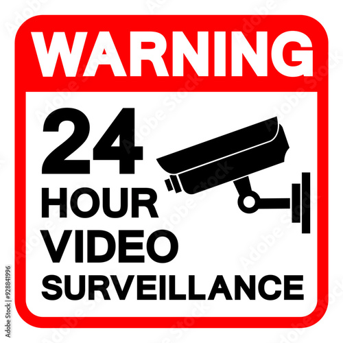 Warning 24 Hour Video Surveillance Symbol Sign, Vector Illustration, Isolate On White Background Label. EPS10