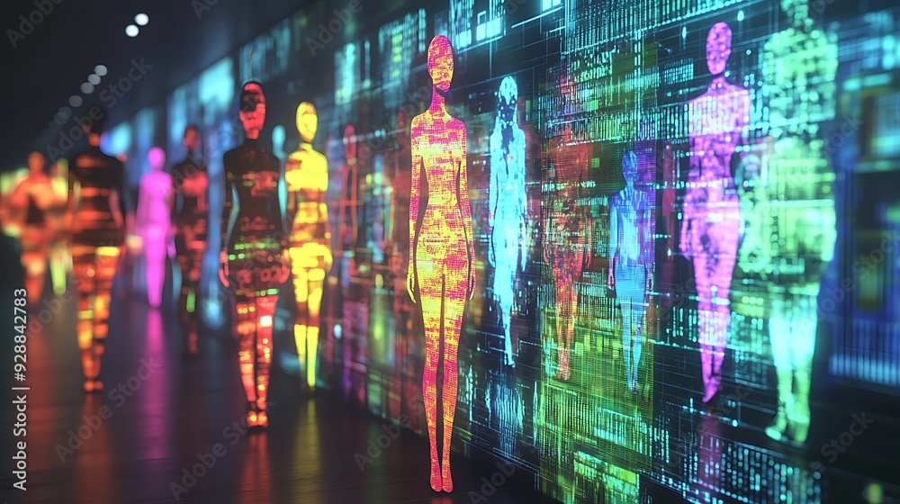 Naklejka premium A futuristic digital farm with robotic livestock and augmented reality crop management