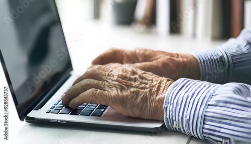 Hands of eldery man learning to use a computer