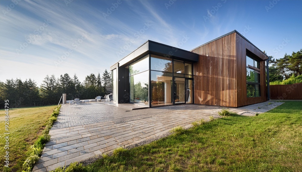 Modern House with Large Windows and Wooden Siding Modern House with Large Windows and Wooden Siding