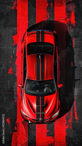 Striking red sports car parked on an artistic black canvas at sunset