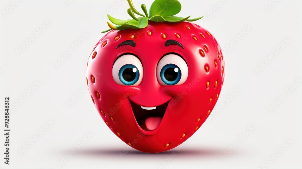 Obraz premium A cheerful cartoon strawberry character joyfully dancing on a plain background during a sunny afternoon