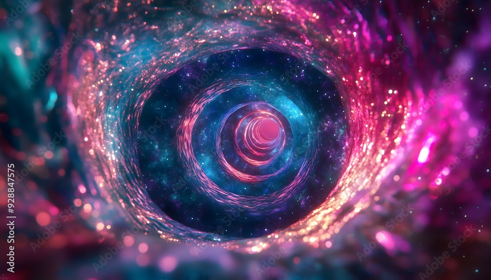 A vibrant illustration of a multicolored cosmic tunnel A vibrant illustration of a multicolored cosmic tunnel