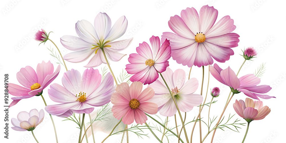 Fototapeta premium Blossom Cosmos Flower Background PNG with Transparent Cut Out