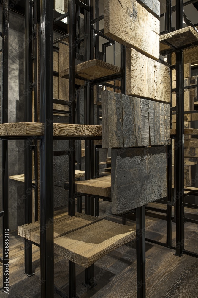 Hardware store shelves display laminate flooring samples Hardware store shelves display laminate flooring samples