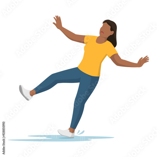Woman slipping on a wet floor