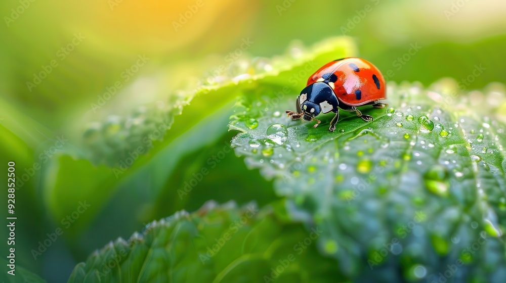 Bug On Leaf. Close-up of Red Ladybug On Green Leaf in Nature Bug On Leaf. Close-up of Red Ladybug On Green Leaf in Nature