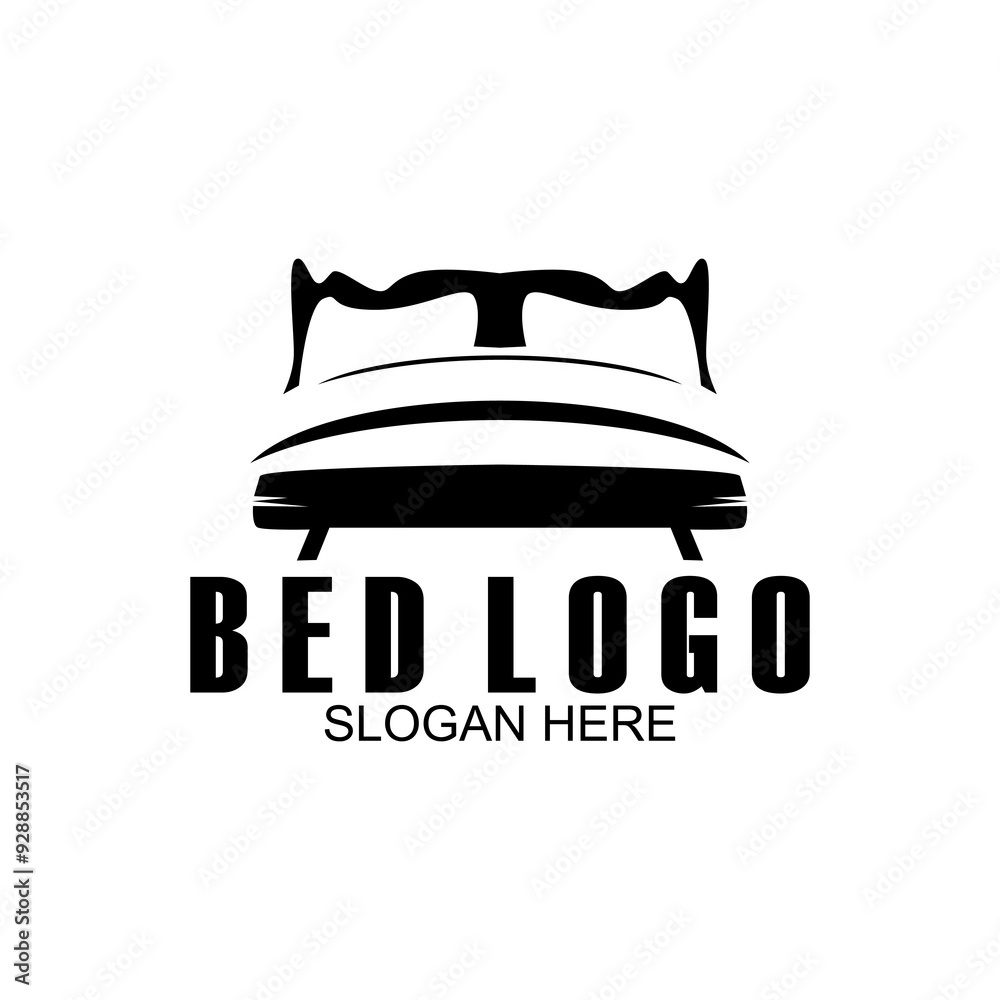Bed vector illustration logo, abstract bed logo icon, pillow shape design and unique bed silhouette concept. Bed vector illustration logo, abstract bed logo icon, pillow shape design and unique bed silhouette concept.