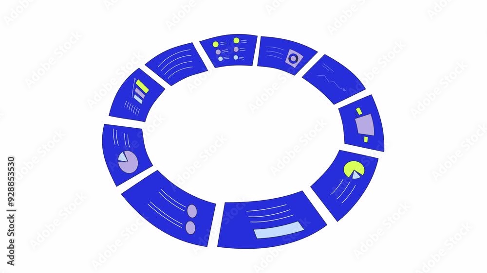 Circled analytics reports line 2D object animation. Circle dashboard. Market research flat color cartoon 4K video, alpha channel. Circular business analysis charts animated item on white background Circled analytics reports line 2D object animation. Circle dashboard. Market research flat color cartoon 4K video, alpha channel. Circular business analysis charts animated item on white background