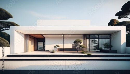 Modern Minimalist Japanese House with White Walls and Large Windows