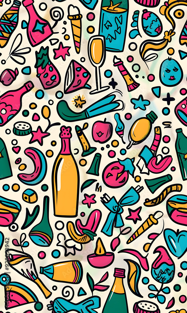 Fototapeta premium New Year and Christmas 2d cartoon or graphic advertising background, Seamless pattern