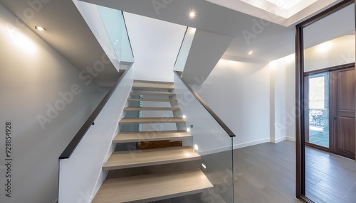 Modern Minimalist Staircase Design With White Walls and Lighting