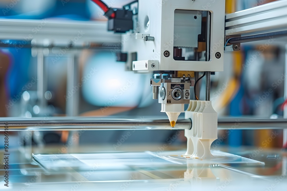Fototapeta premium Precision in Action: A Close-Up of a 3D Printer Creating a Model