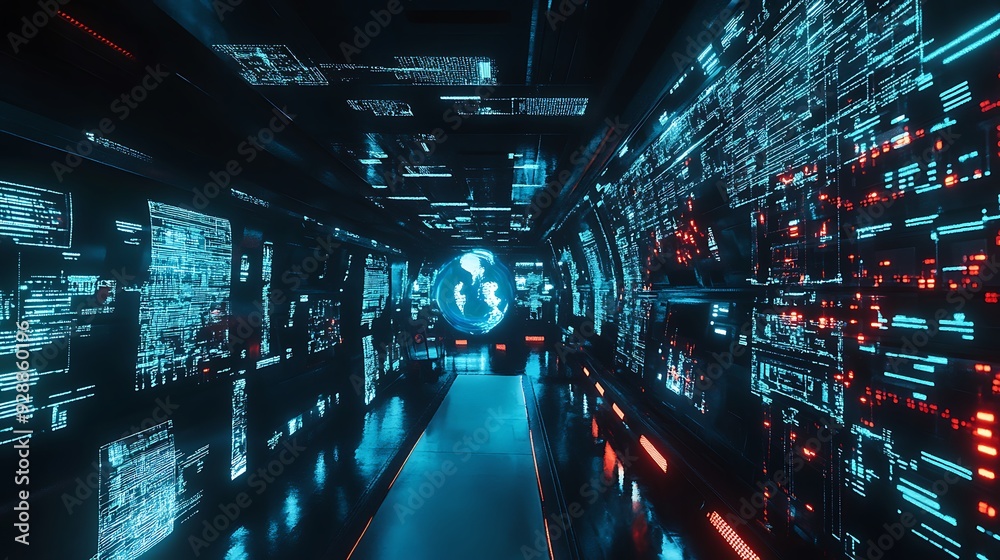 A futuristic data center with holographic data visualization and AI-powered network management A futuristic data center with holographic data visualization and AI-powered network management