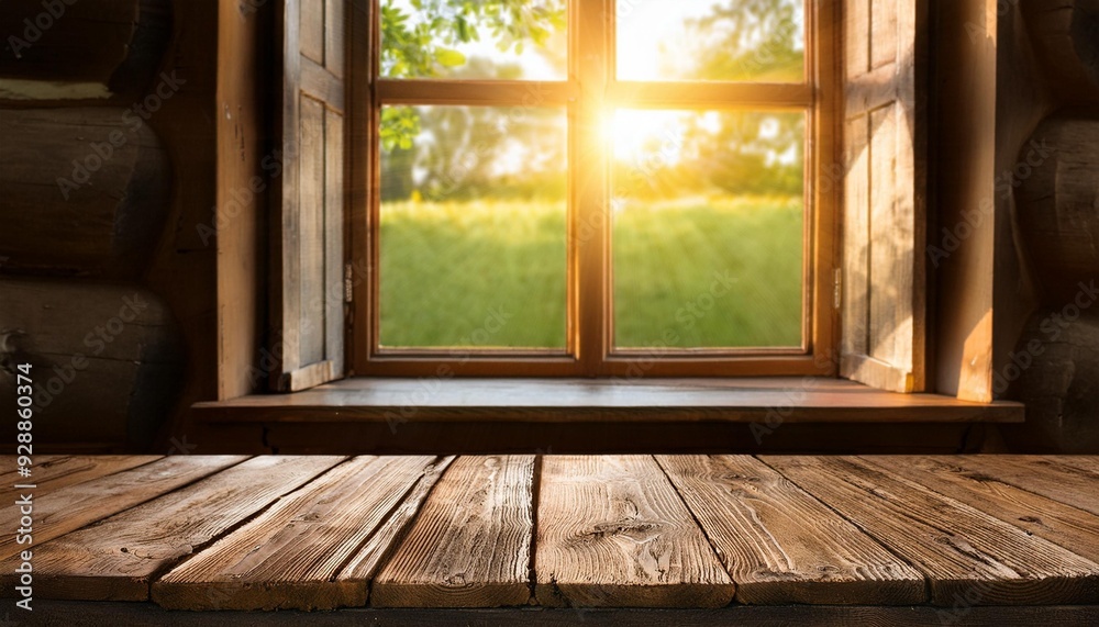 Sunlight Through Old Window and Wooden Table Sunlight Through Old Window and Wooden Table