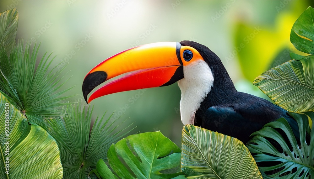 Obraz premium Tropical Toucan Bird in Jungle Leaves