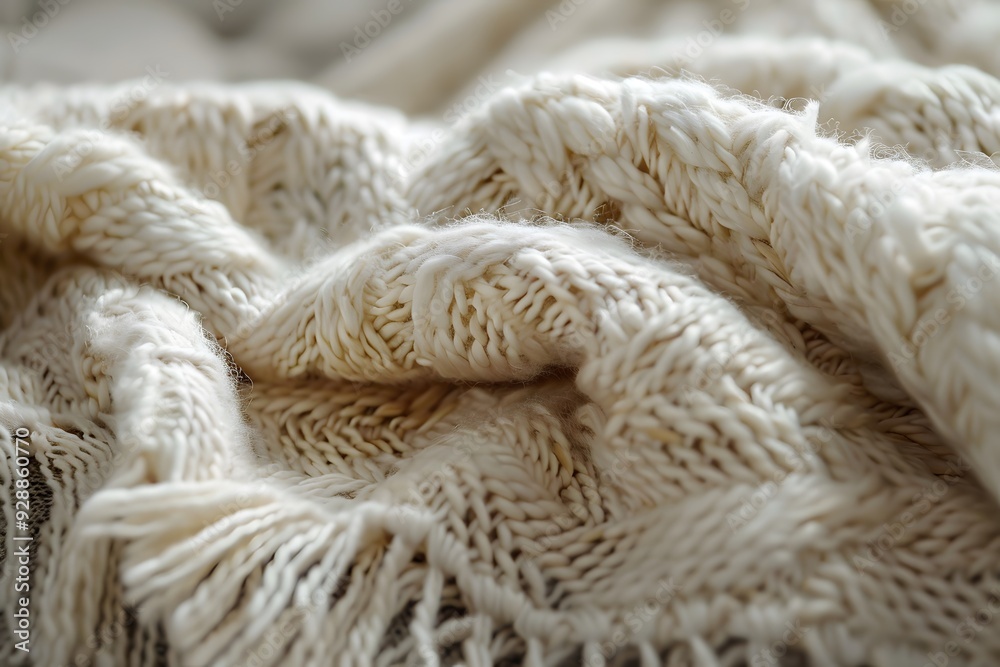 Cozy Cream Knitted Blanket Close-Up Cozy Cream Knitted Blanket Close-Up