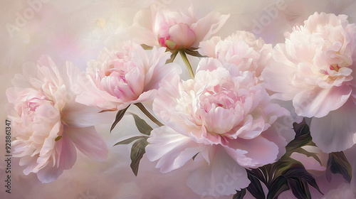 Delicate peonies in a soft pastel palette