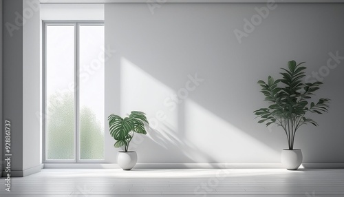 White Minimalist Interior Design with Plant and Window