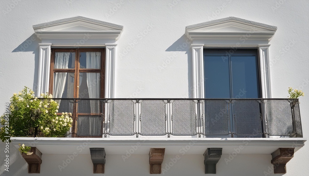 Fototapeta premium White Wall with Window and Door Balcony