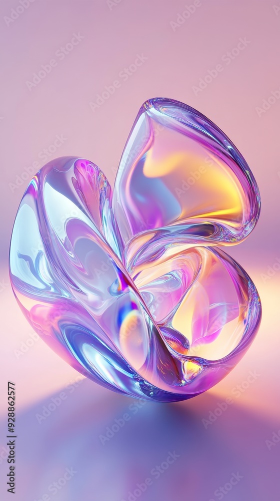 Abstract glass sculpture forming an organic shape with light reflections
