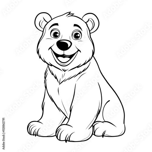 Cute cartoon Bear black contour illustration for coloring book isolated on white background