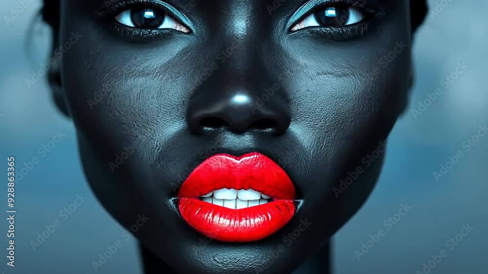 Striking portrait of woman with vibrant red lips intense blue eyes Striking portrait of woman with vibrant red lips intense blue eyes