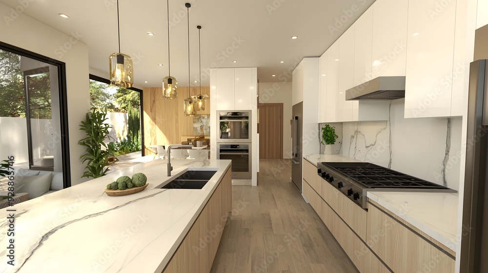 Sleek and Modern Kitchen with Fresh Ingredients for Creative Culinary Sleek and Modern Kitchen with Fresh Ingredients for Creative Culinary