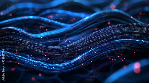 A blurred light highlights optical fibers inside server hard drives