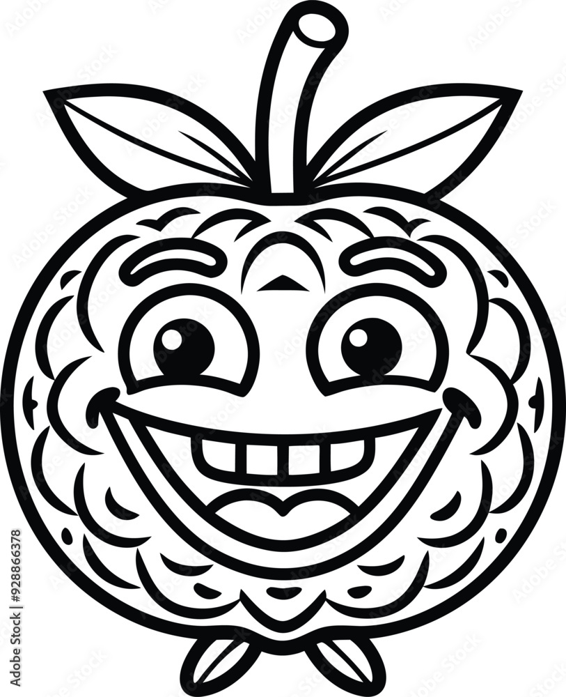 funny fruit cartoon character illustration black and white