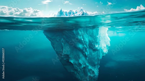 Iceberg floating showing its underwater part