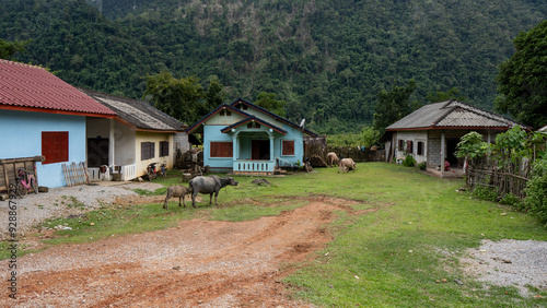 Scenic view of rural village in Asia, Laos