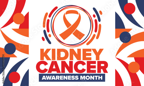 Kidney Cancer Awareness Month. Celebrate annual in March. Control and protection. Prevention campaign. Medical healthcare concept. Poster with ribbon. Banner and background. Vector illustration
