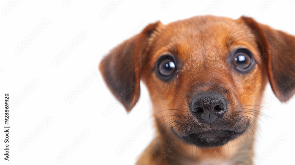 Adorable Puppy Dog Face with Curious Expression and Big Eyes Against White Background, Detailed Fur and Whiskers Stock Image of Cute Puppy for Pet Lovers and Animal Enthusiasts Photorealistic Close-Up Adorable Puppy Dog Face with Curious Expression and Big Eyes Against White Background, Detailed Fur and Whiskers Stock Image of Cute Puppy for Pet Lovers and Animal Enthusiasts Photorealistic Close-Up